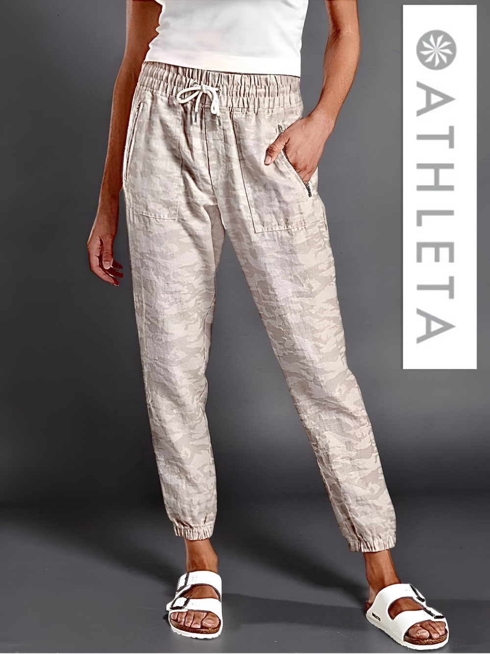 Athleta Cabo Tide "Neutral Camo" Linen Jogger Pants